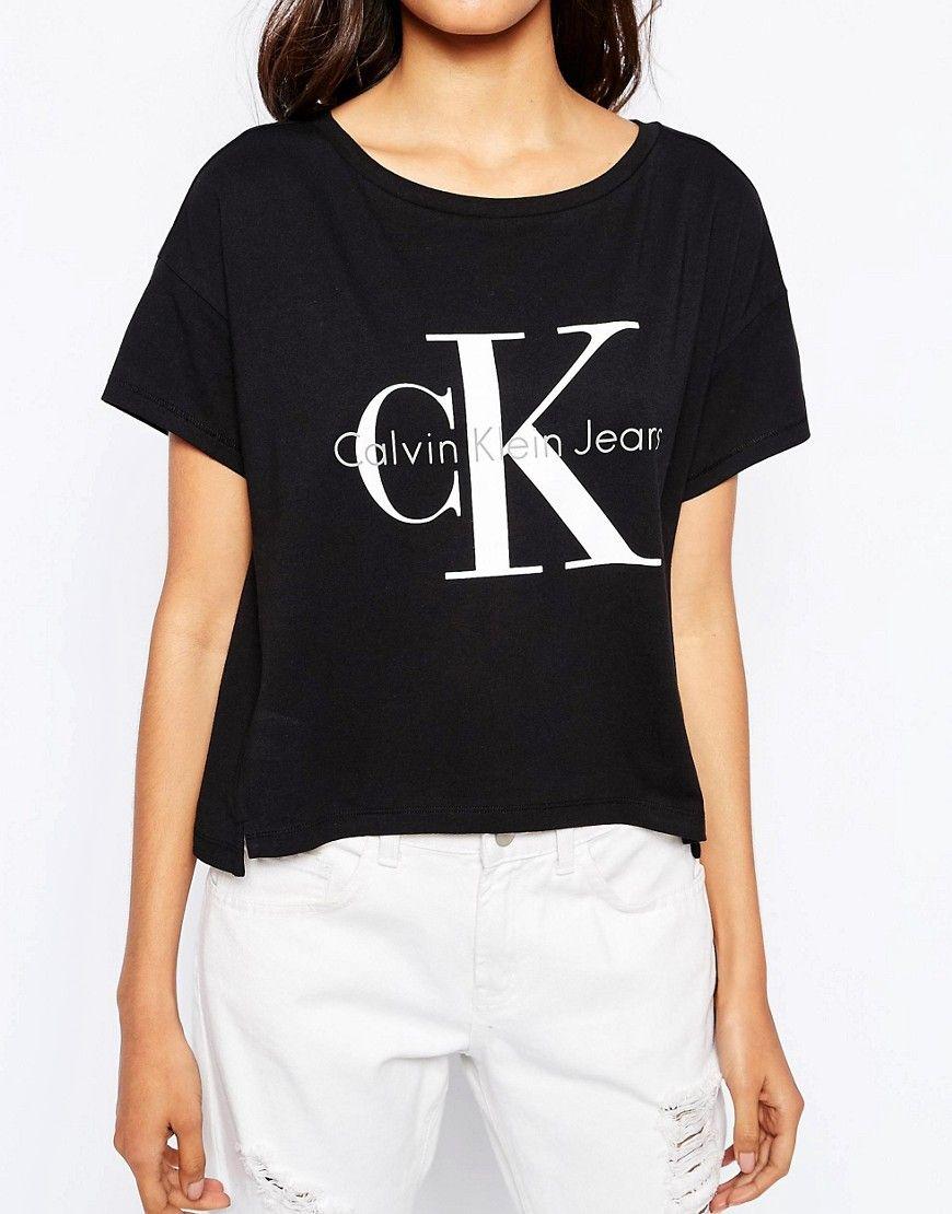 Asos.com Logo - Calvin Klein Jeans Cropped Boxy T Shirt With Logo At Asos.com