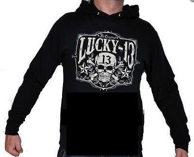 Goth Logo - Lucky 13 Tombstone Stars Skulls Logo Biker Punk Tattoo Goth Hoodie Sweat  Shirt M