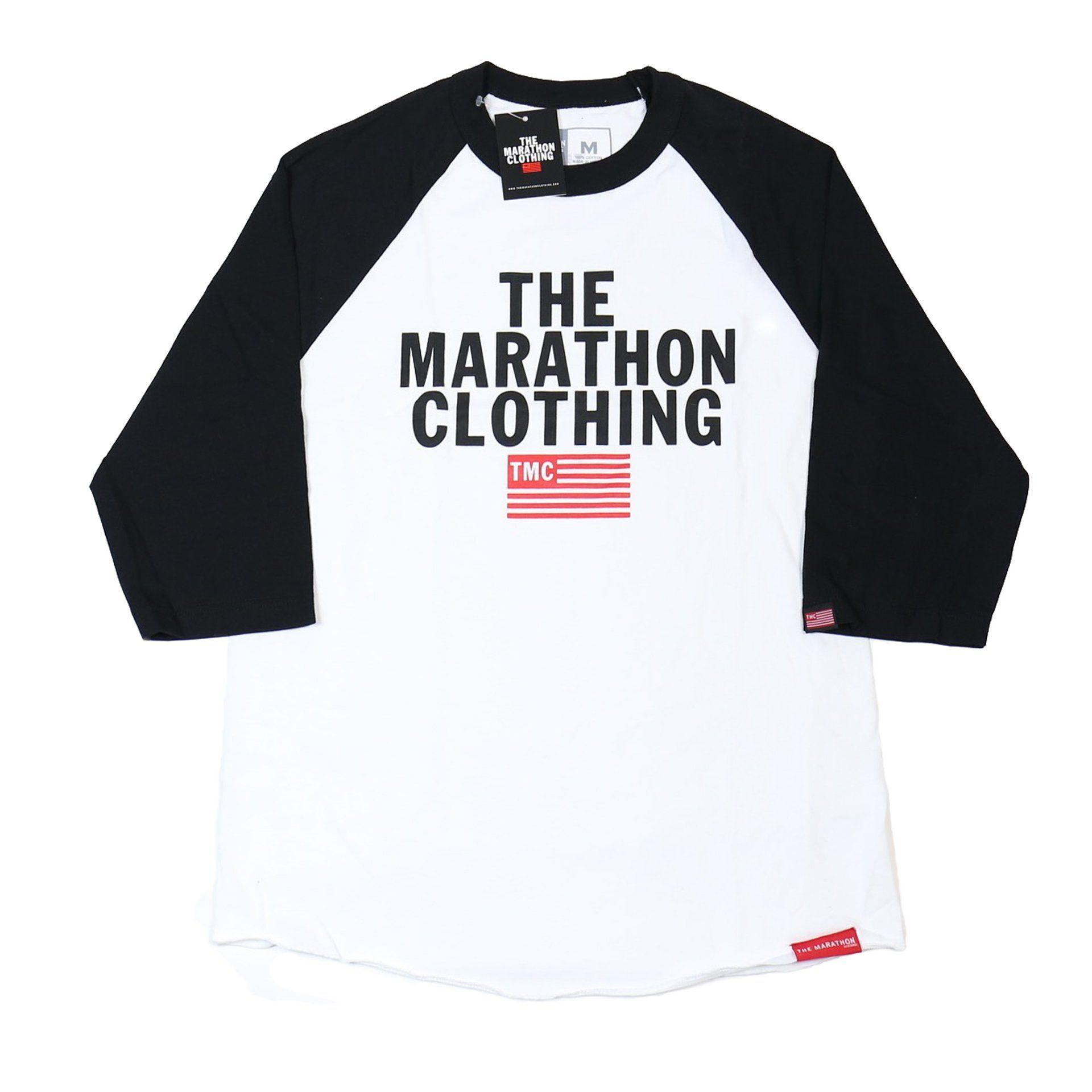 TMC Logo - TMC Stacked Logo Raglan - White/Black – The Marathon Clothing
