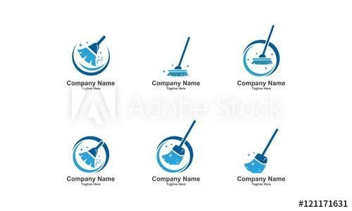 Broom Logo - Tools Blue Cleaning Broom Set Logo Icon this stock vector
