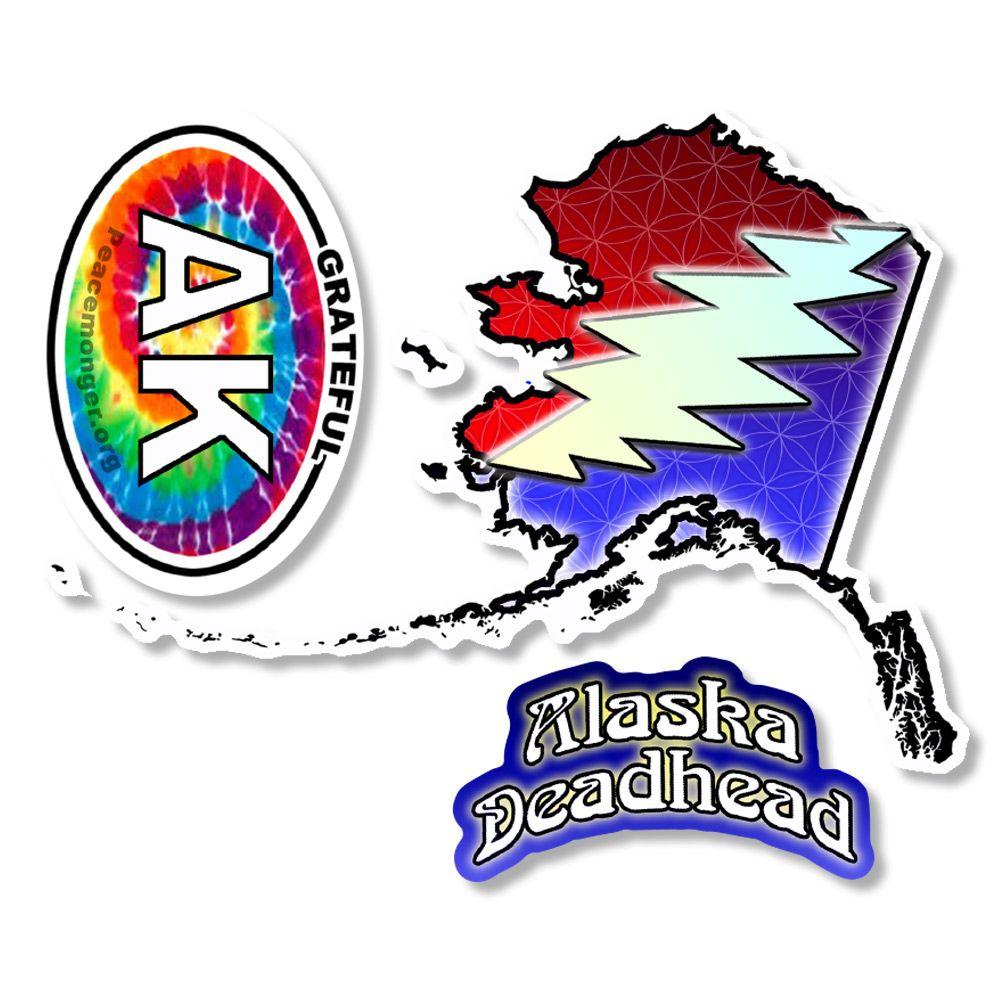 Deadhead Logo - DS002 Alaska Deadhead SYF Lightning Bolt Grateful Dead State 3 Sticker Set