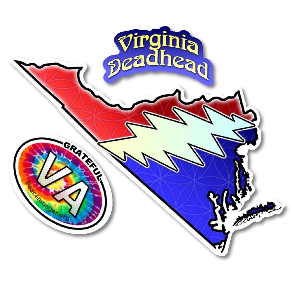 Deadhead Logo - DS046 Virginia Deadhead SYF Lightning Bolt Grateful Dead State 3 Sticker Set