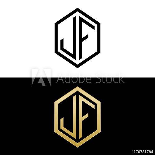 JF Logo - initial letters logo jf black and gold monogram hexagon shape vector ...