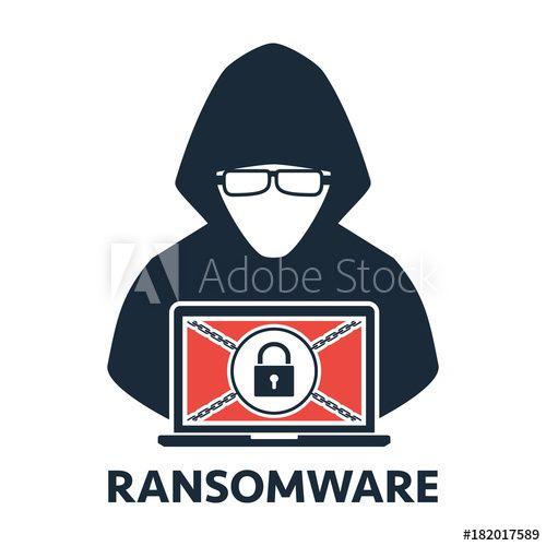 Malware Logo - Thief hacker locked a victim computer laptop with ransomware malware