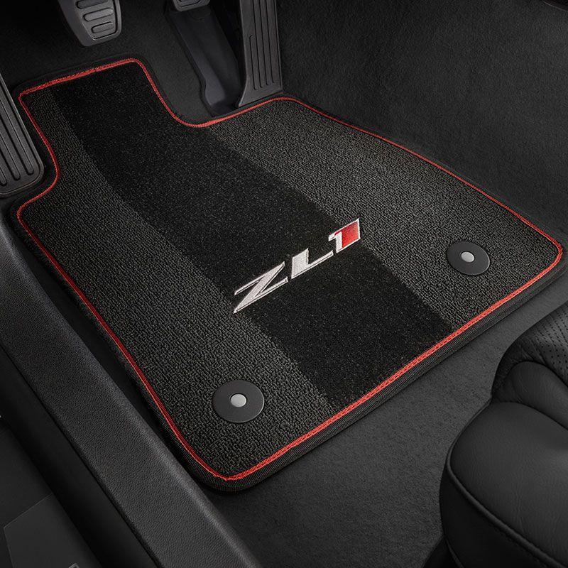 ZL1 Logo - 2019 Camaro Floor Mats, Black, Front & Rear, Camaro ZL1 Logo, Red Binding,  Premium Carpet