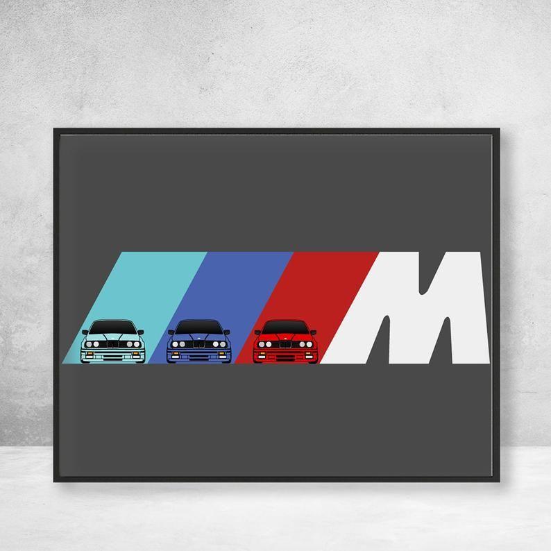 M3 Logo - BMW M3 E30 on M Power BMW M Logo Poster Print Wall Art Decor (1985-1992) B1