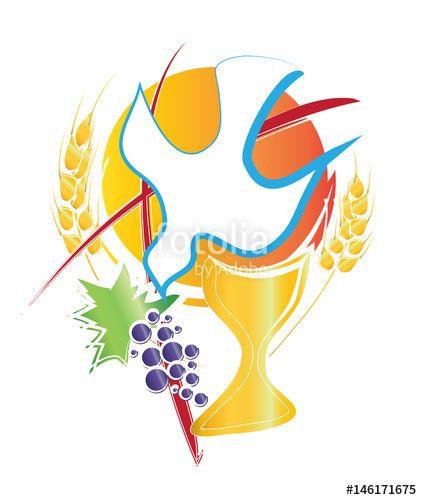 Chalice Logo - Eucharist symbol with chalice, Holy Spirit dove, grapes and wheat ...