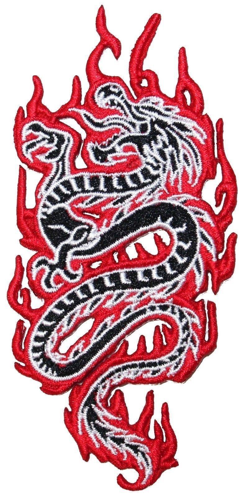 Wyrm Logo - Chinese Dragon Wyrm in Flames Asian Mythical Embroidered Iron On
