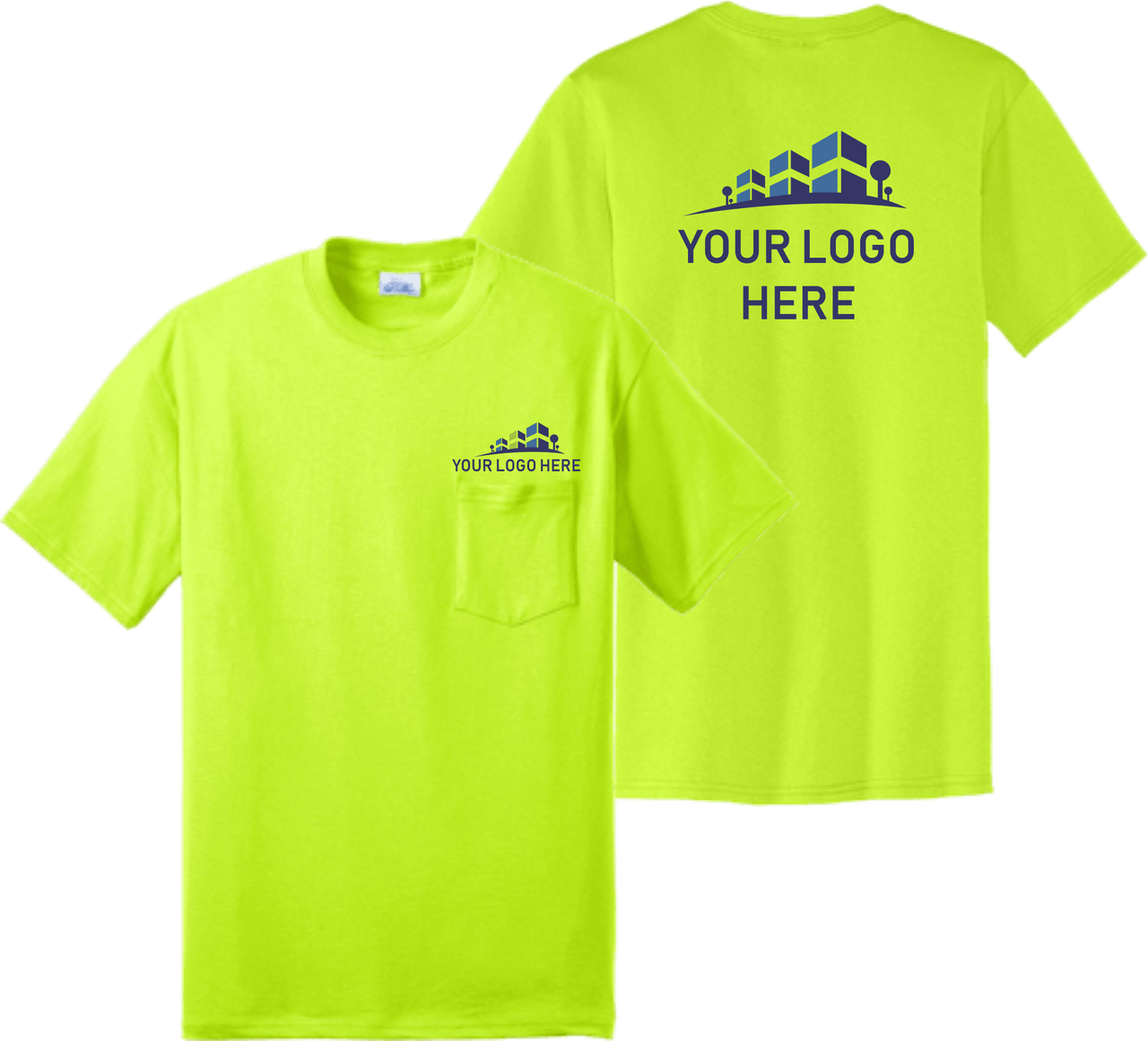Pocket Logo - Safety Green Short Sleeve T-Shirt with Pocket - 50/50 Cotton/Poly  (Preshrunk) *Custom Printing Available*