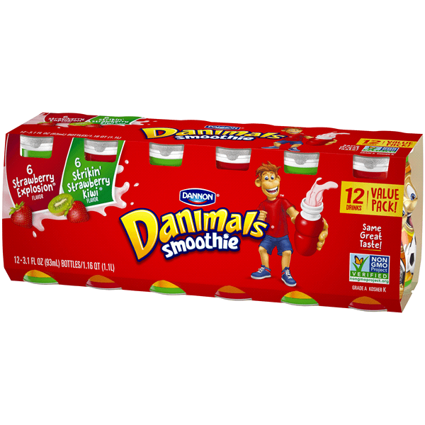 Danimals Logo - Dannon Danimals Smoothies, Strawberry Explosion/ Strikin Strawberry Kiwi, 12 Pack