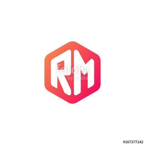 Orange Hexagon Logo - Initial letter rm, rounded hexagon logo, gradient red orange colors