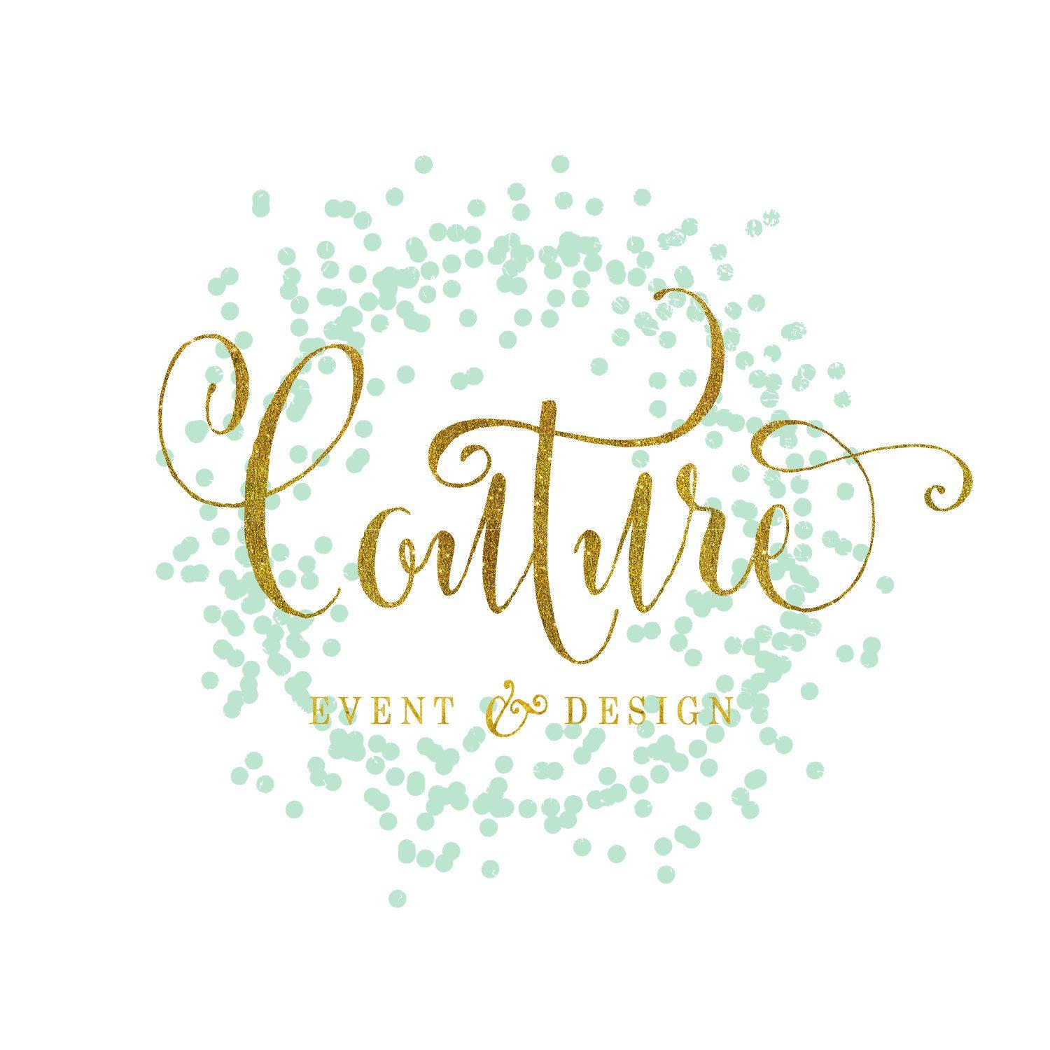 Confetti Logo - logo. confetti logo design. calligraphy logo. gold logo. whimsical logo. events logo. pretty logo. mint logo