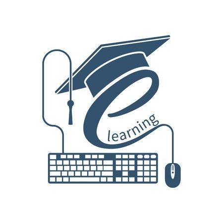 Distance Logo - E Learning Concept. Logo Learning Online Center And Graduation