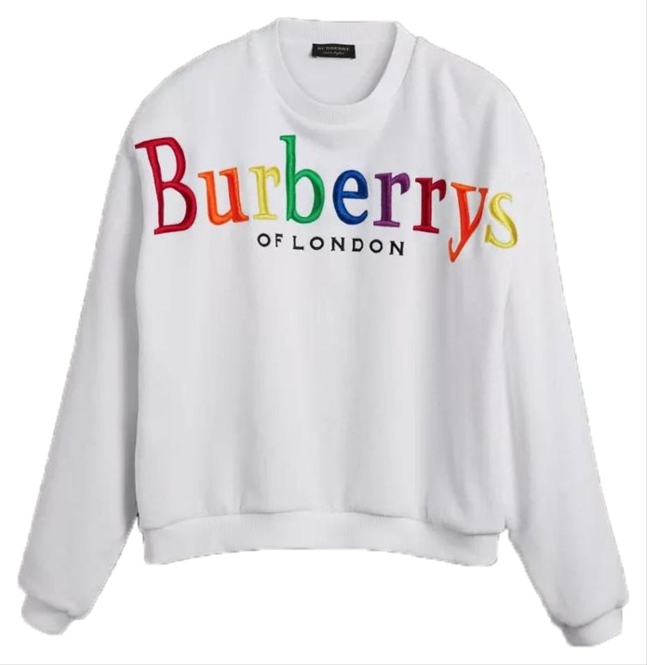 Sweater Logo - Burberry White Towelling Archive Rainbow Logo Sweater Sweatshirt/Hoodie  Size 2 (XS) 40% off retail