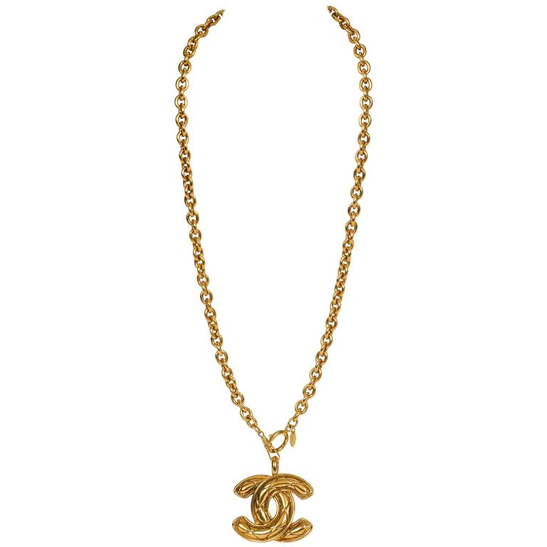 Necklace Logo - Chanel Quilted CC Logo Pendant Necklace