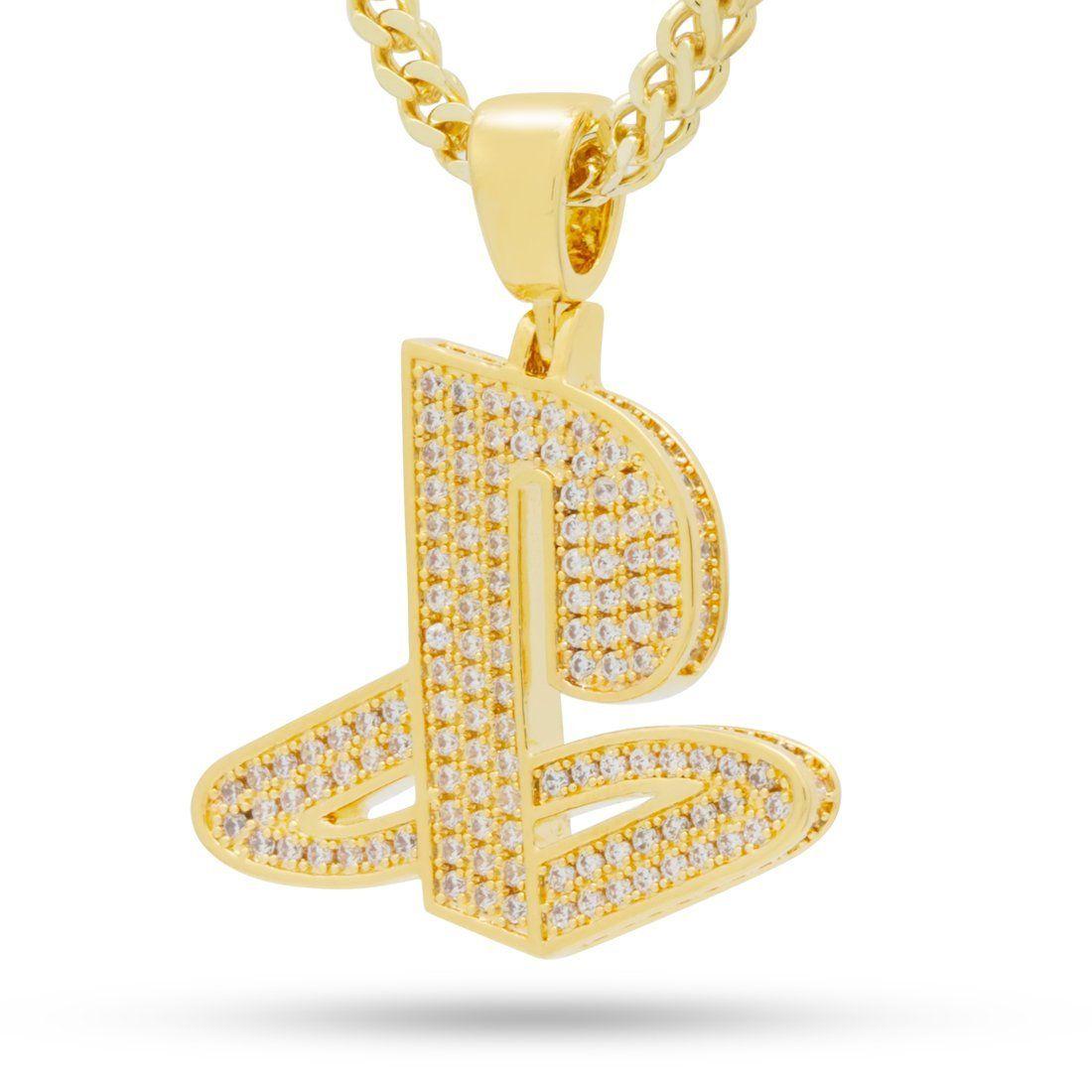 Necklace Logo - Inspired by PlayStation® - 14K Gold Iced Out Classic PS Logo Necklace
