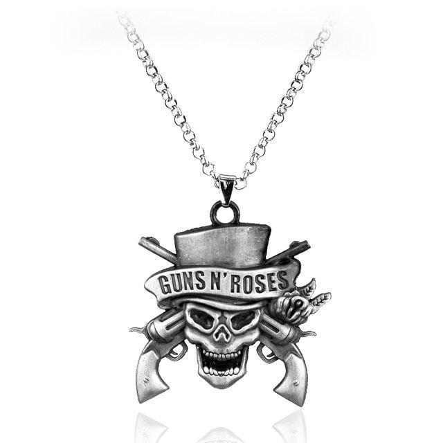 Necklace Logo - US $2.0 |Music Band Guns N 'Roses Death Logo Necklace Skeleton Silver  Plated Pendant Necklace For Band Fans-in Pendant Necklaces from Jewelry &  ...