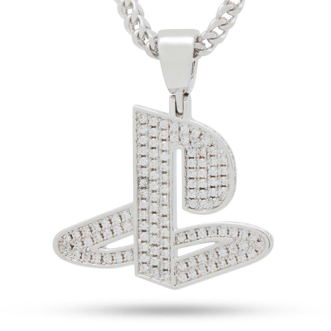 Necklace Logo - Inspired by PlayStation® - White Gold Iced Out Classic PS Logo Necklace