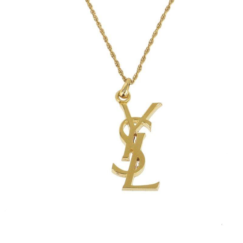 Necklace Logo - Vintage Yves Saint Laurent YSL Logo Pendant Necklace. Color : Gold