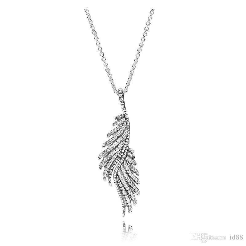 Necklace Logo - Women Luxury fashion Jewelry Crystal stone Necklaces Logo Original box for  Pandora 925 Sterling Magnificent feather Pendant NECKLACE