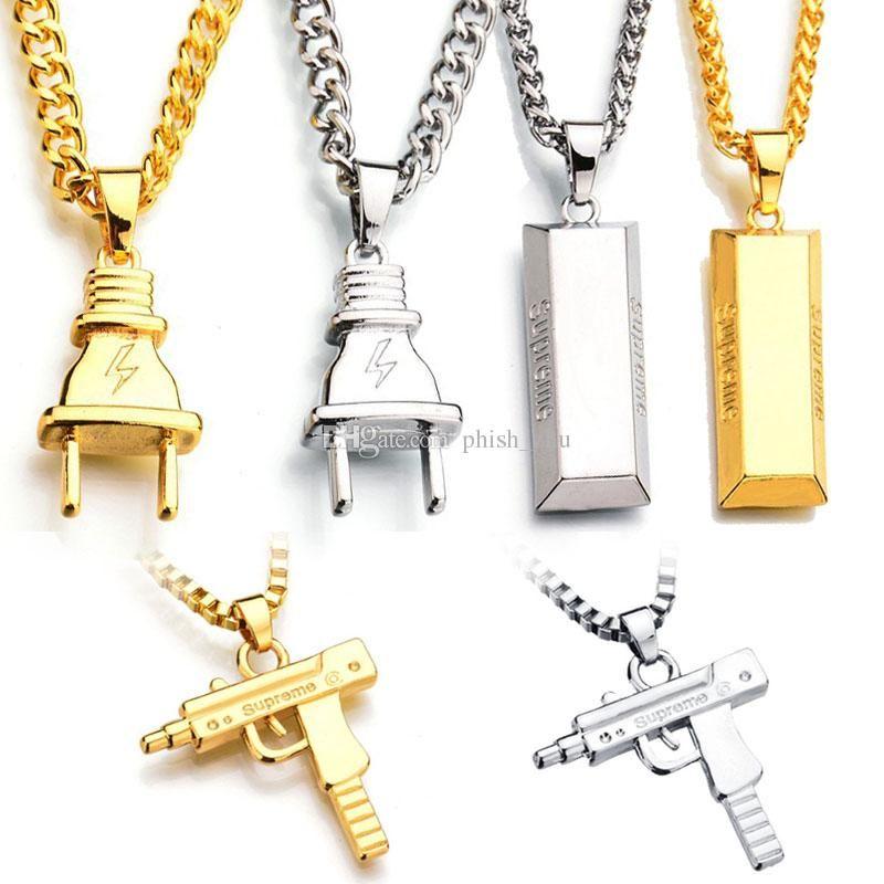 Necklace Logo - Plug Gold Bar SUP LOGO Charm Statement Necklaces & Pendants Hip Hop Jewelry  Long Chains 18K Gold Plated Mens Necklaces