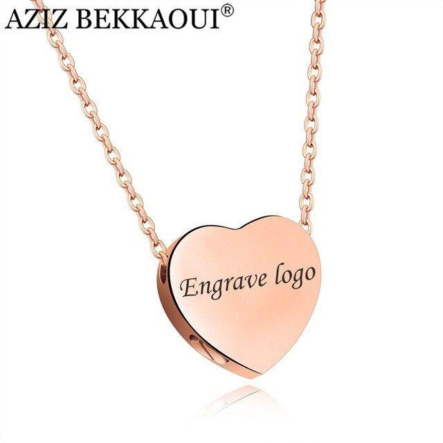 Necklace Logo - US $6.18 20% OFF|AZIZ BEKKAOUI Clavicle Women Necklace Engrave Name Logo  Stainless Steel Heart Pendant Necklaces For Women Install Small Things-in  ...