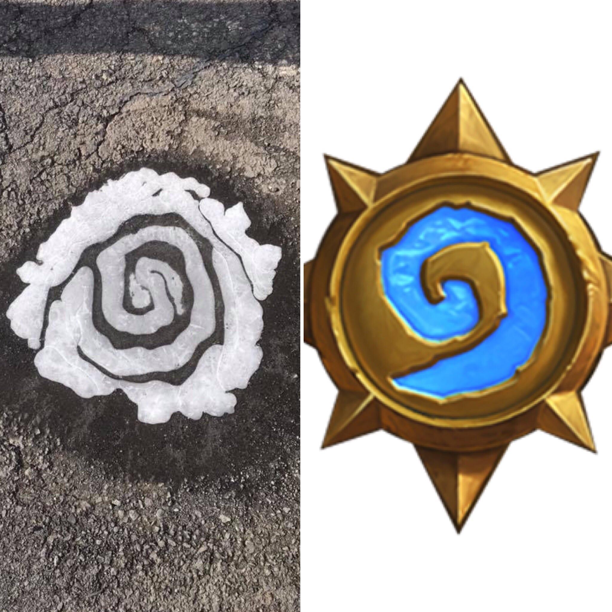Hearthstone Logo - Found the hearthstone logo in a patch of ice