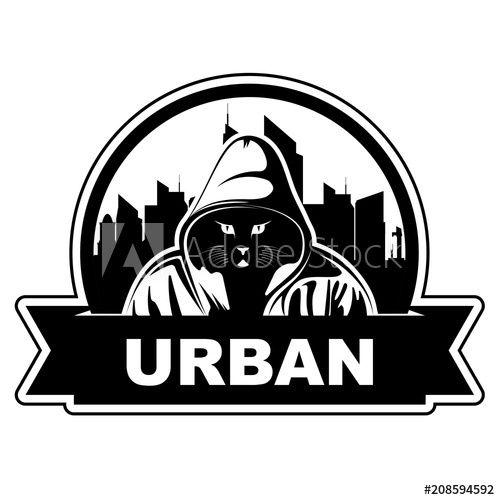 Gangster Logo - Logo with city skyline and cat in hoodie. Cat Gangster. Urban art