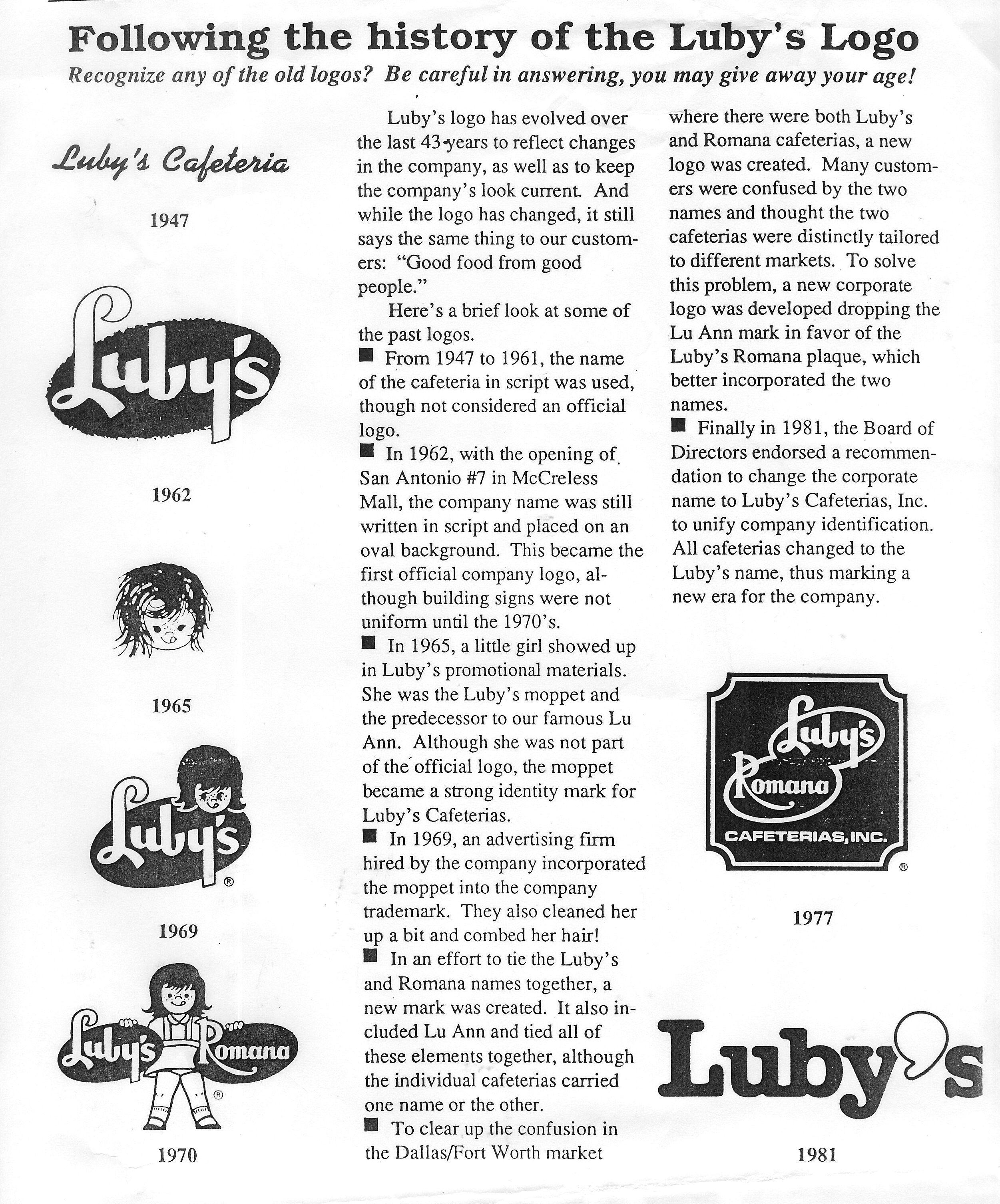 Luby's Logo - Luby's Logo History 1981. History. History, Logos, Restaurant