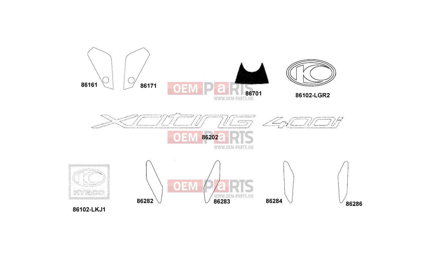 Xciting Logo - Kymco XCITING 400i SK80AA F24 Emblem Stripe exploded drawing > oem ...