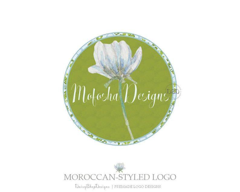 Moroccan Logo - Premade Logo Design | Moroccan Styled Circular Floral Damask Round Logo  Design Branding | Green Blue Light Blue | Business Branding Logo