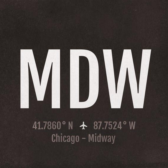 MDW Logo - Chicago MIdway Airport Code Print - MDW Aviation Art - Illinois ...