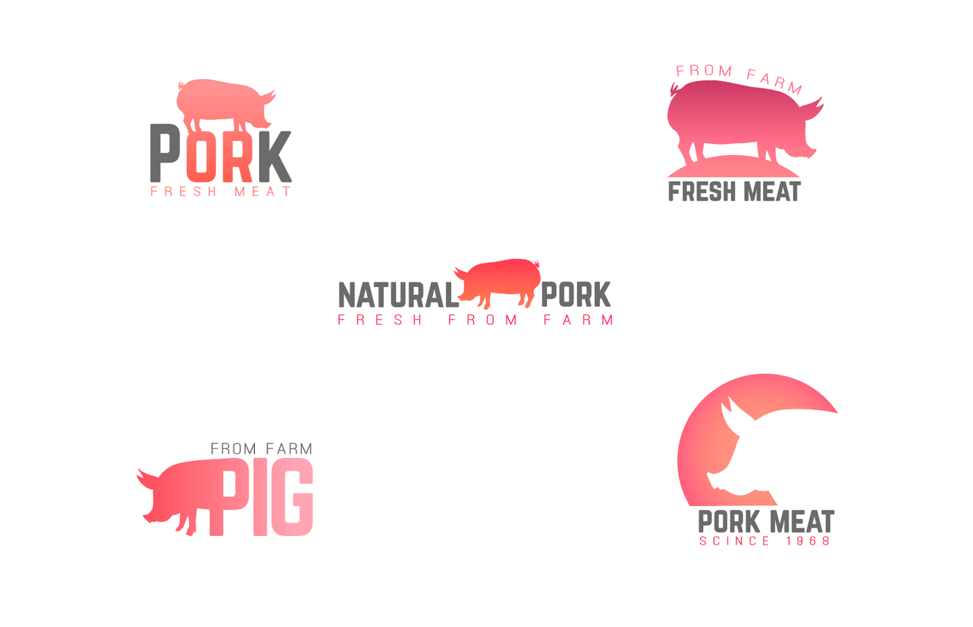 Pork Logo - Pig meat logo pack. Pork in different styles By Dashikka