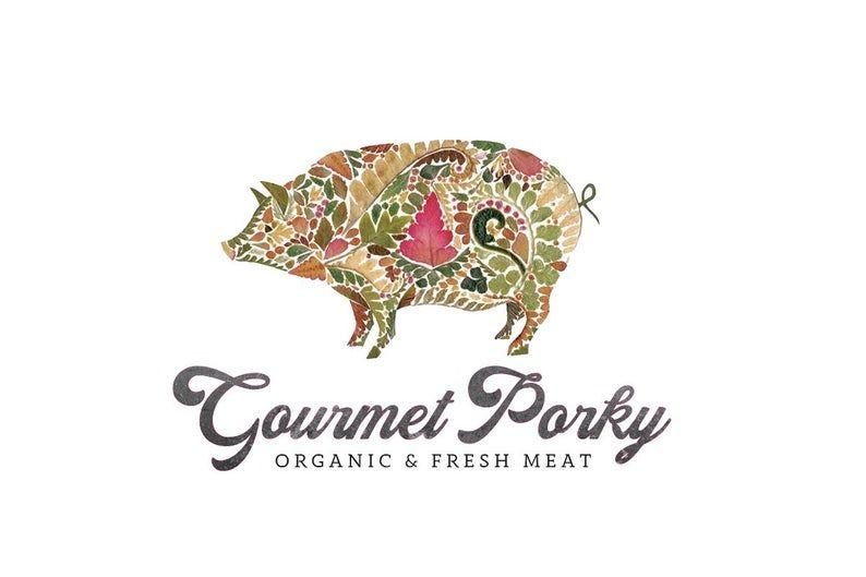 Pork Logo - Pig Logo Design, Pork Logo, Piggy logo, Gourmet Logo, Food Logo, Meat Logo,  Organic Logo, Leaves Logo, Floral Leaves, Pattern logo, OOAK
