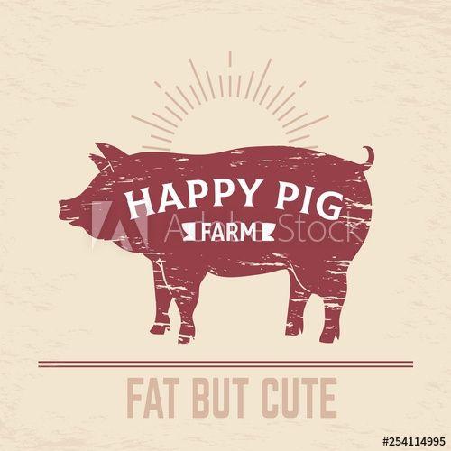 Pork Logo - Butcher pig poster. Vintage BBQ pork logo, farm animal vintage
