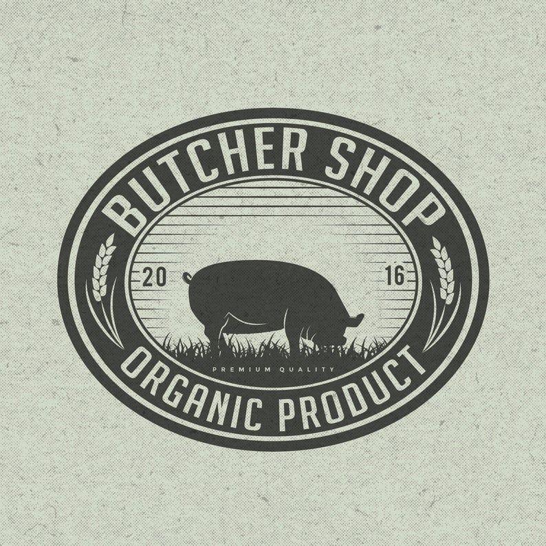 Pork Logo - Business Logo - Business Branding - Green - Pig - Pork - Emblem Logo -  Badge - Eco - Farm Products Logo - Organic Logo