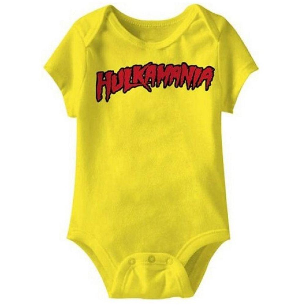 Hulkamania Logo - Hulk Hogan Logo Yellow Baby Romper