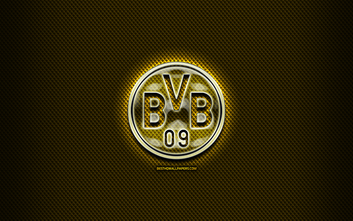 Dortmund Logo - Download wallpaper Borussia Dortmund FC, glass logo, yellow