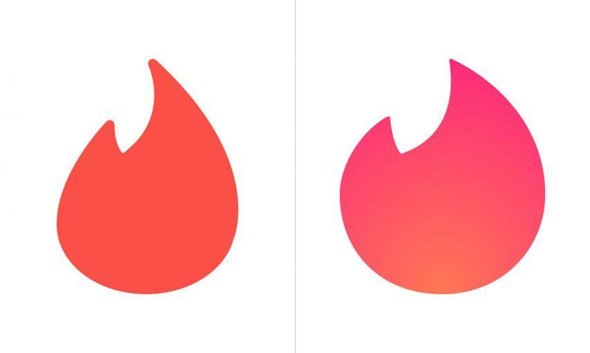 Box with White Flames Red Logo - Tinder replaces wordmark with pink and orange flame logo