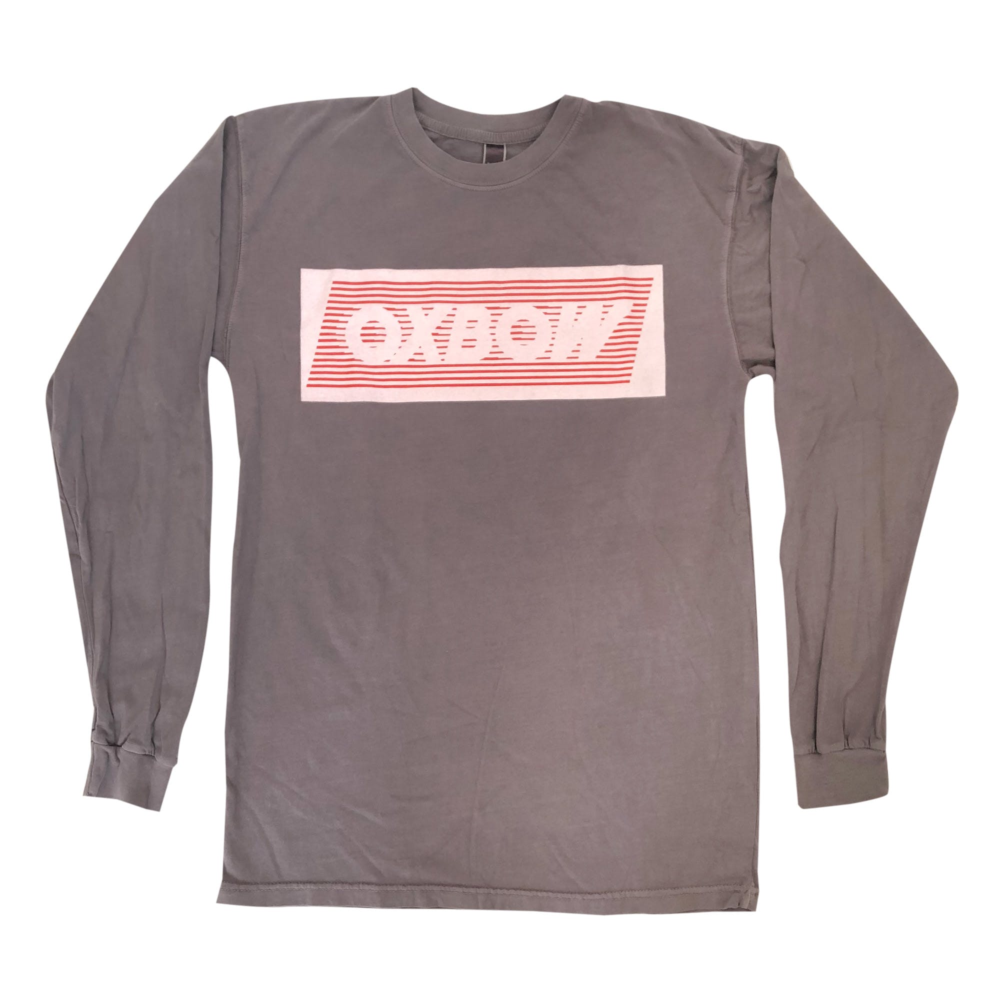 Crossfade Logo - Oxbow Long Sleeve T Shirt: Grey With Red And White Crossfade Logo