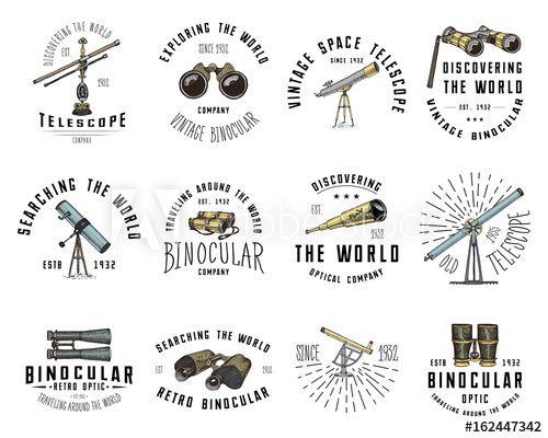 Binoculars Logo - Binocular logo emblem or label astronomical instruments, telescopes ...