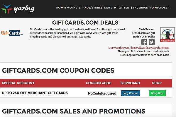 Giftcards.com Logo - Yazing 1.5% Cash Back at GiftCards.com and GiftCardMall | PointChaser