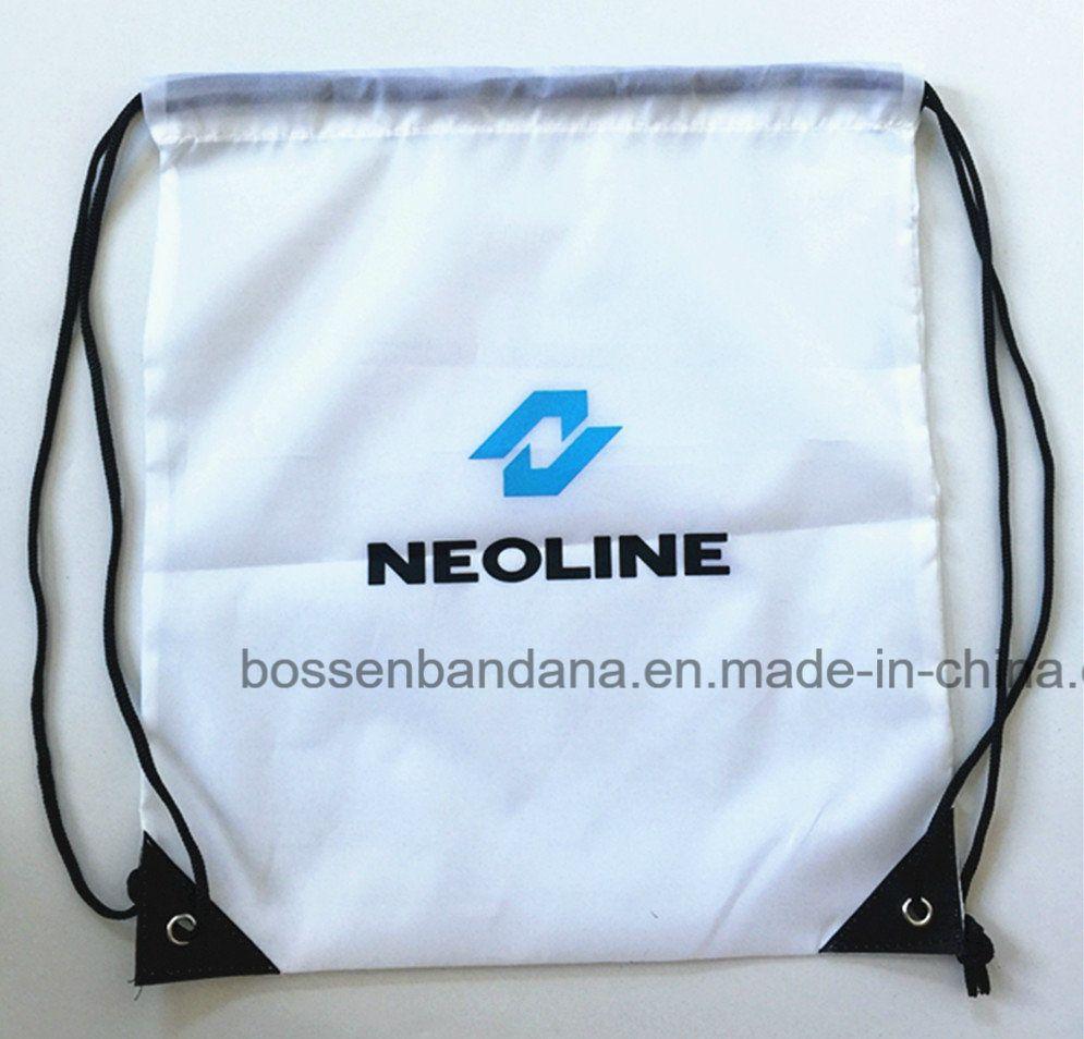 Drawstring Logo - [Hot Item] OEM Customized Logo Printed White Polyester Nylon Drawstring Gym  Backpack Bag Manufacturer