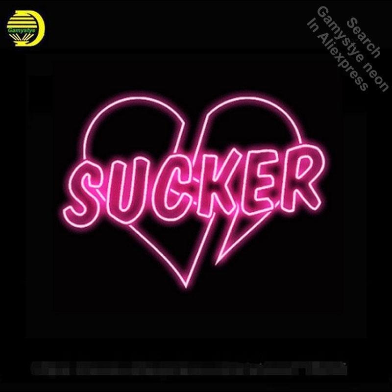 Sucker Logo - Neon Sign For Neon Heart sucker Pub Real Glass Tubes Art Lamp Windows light  custom Brand LOGO Handmade signs for sale