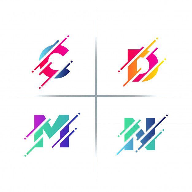 Cut Logo - Colorful pixel cut alphabet letter logo design set Vector. Premium