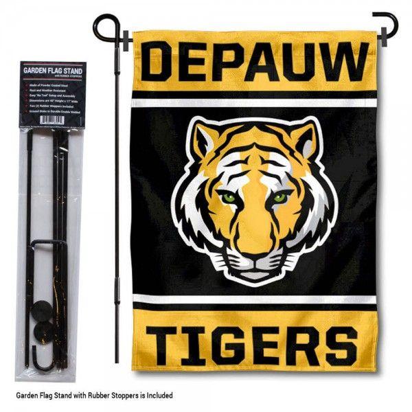 DePauw Logo - DePauw University Garden Flag and Stand including Holder