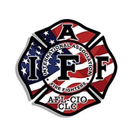 Firefigher Logo - USA FLAG Maltese Shaped IAFF AFL CIO Sticker Decal (fire firefighter logo american) 4 x 4 inch