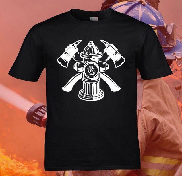 Firefigher Logo - US $12.06 5% OFF. 2018 Summer Fashion Casual Men O Neck T Shirt Firefighter Logo Shirt, Rescue Axes Fire Hydrant Emergency Men's Design T Shirt In