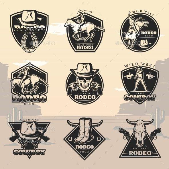 Rodeo Logo - Black Vintage Rodeo Logos Set