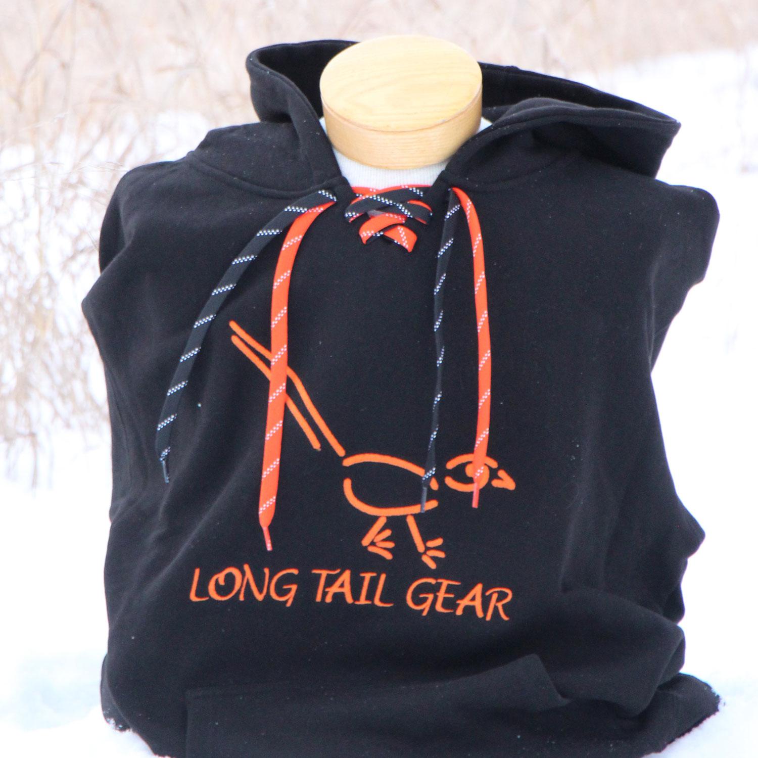 Black and Orange Logo - Hoodie with Hockey Laces (black – orange logo) – LongTail Gear